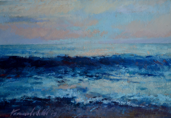 I dream of visiting the sea at least once in my life. Coast m: oil, hardboard. 2017 - My, Izhevsk, Butter, , , Sea, Shore