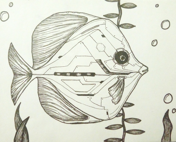 cyber fish - My, Drawing, I paint like a nerd, Liner