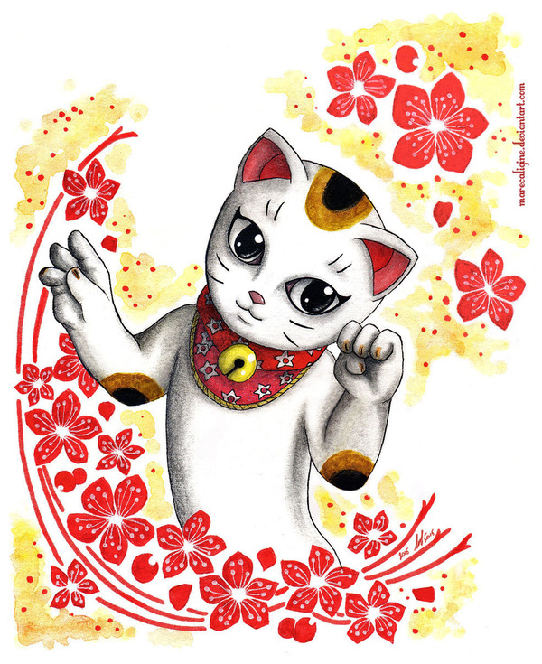 Kitty. - My, cat, Maneki-Neko, Drawing