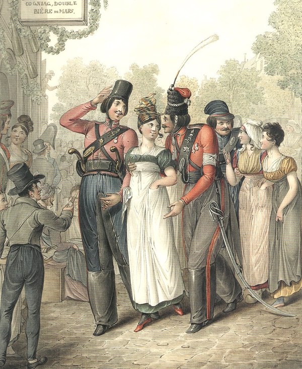Русские казаки в Париже в 1814 г. Лига историков, Опиц Георг-Эммануэль, Акварель, Париж, Казаки, 1814, Длиннопост