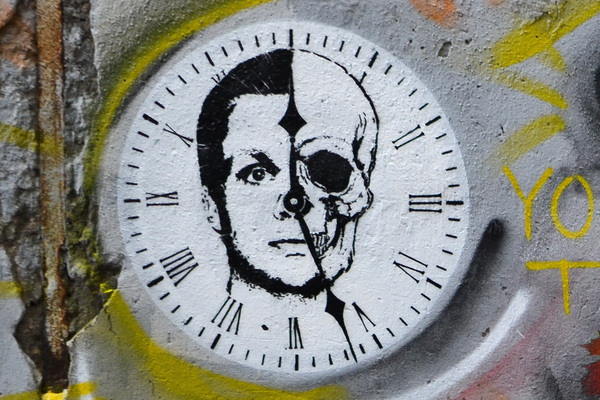 Time is a very valuable resource and it runs out quickly. Try not to put off anything really important. - My, Graffiti, Street art, N888k, Stencil, Wall, The street, The writing is on the wall