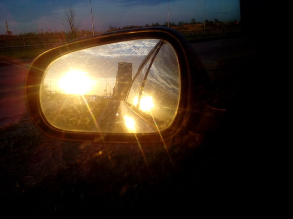 On the subject of sunsets. - My, Sunset, Rearview mirror, Embankment