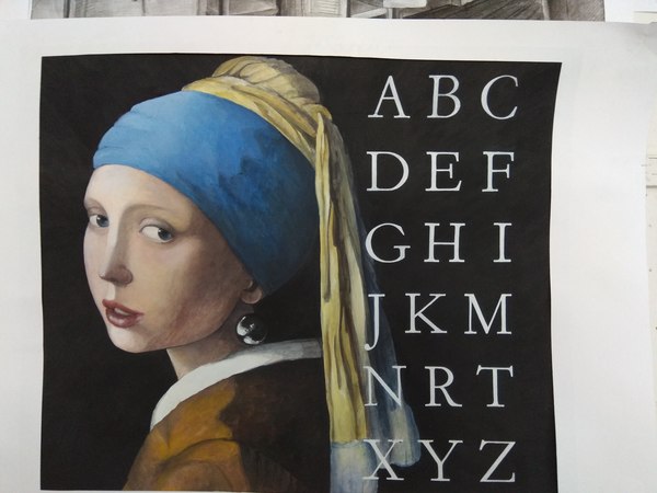 Promised finished... - My, Copy, , Girl with a pearl earring, Studies, Alphabet, , Longpost