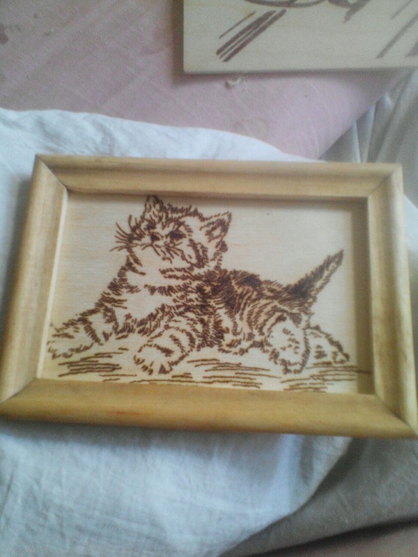 Pyrograph + picture from the Internet + time + patience - My, Pyrography, Kittens, cat, , Burning out