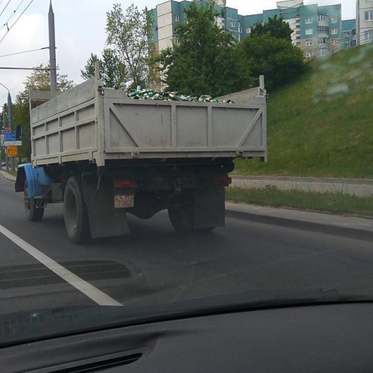 Hooray, our nation is already in second place in terms of alcohol consumption. - Republic of Belarus, Grodno, Bottle, Truck, Road