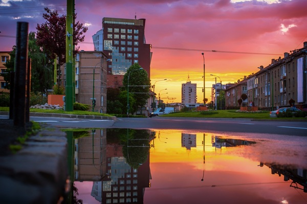 After the rain - My, Rain, Puddle, Reflection, Brasov, Romania, The photo