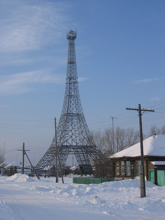 Cell tower in the village of Paris, Chelyabinsk region - Architecture, Chelyabinsk region, cellular, Landscape, Village, Eiffel Tower, Contrast, Winter