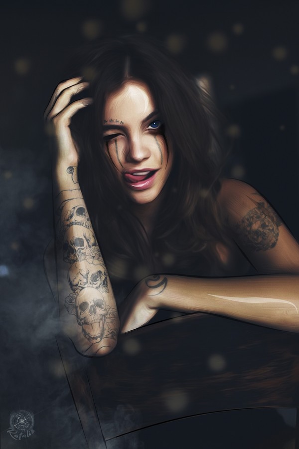 And here's another - My, Girls, Girl with tattoo, Retouch