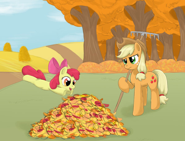 Autumn fun - My little pony, PonyArt, Applejack, Applebloom, Otakuap