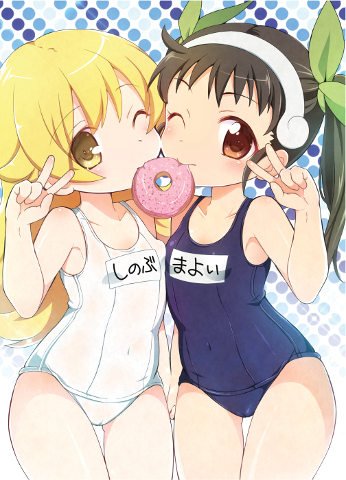 Saturday for swimwear - NSFW, Anime, Anime art, Monogatari series, Shinobu oshino, Hachikuji Mayoi, Sukumizu