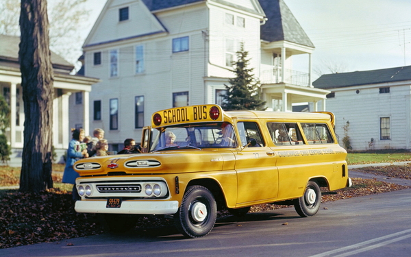 School bus, Chevrolet, 1959 - Old photo, Story, School bus, America