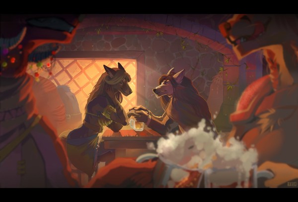 Tavern conversation - , Wolf, Art, Beer, Furry