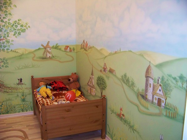 Wall painting in the nursery. - My, Wall painting, Children, Decor, Longpost