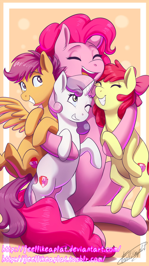 Pinkie and Crusaders My Little Pony, Ponyart, Pinkie Pie, Sweetie Belle, Applebloom, Scootaloo, Cutie Mark Crusaders
