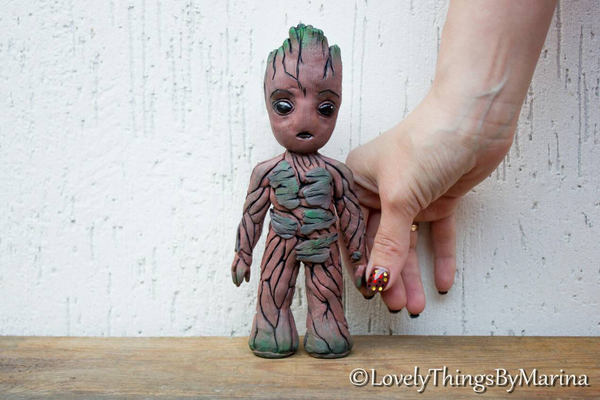 Baby Groot from the movie Guardians of the Galaxy Handmade) - My, Groot, Guardians of the Galaxy, Polymer clay, Figurine, Handmade, Needlework without process, Longpost, Figurines