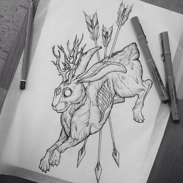 Follow the white rabbit - My, Drawing, Art, Graphics, Sketch, Rabbit, Art, Creation