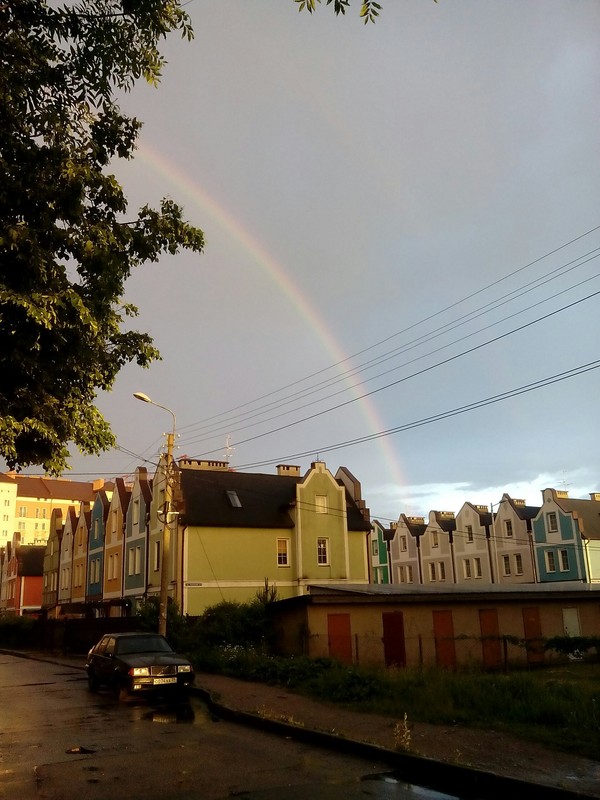 Вот какая вчера была в нашем городе погода - гроза, дождь и солнце ))) Калининград, Двойная радуга, Длиннопост