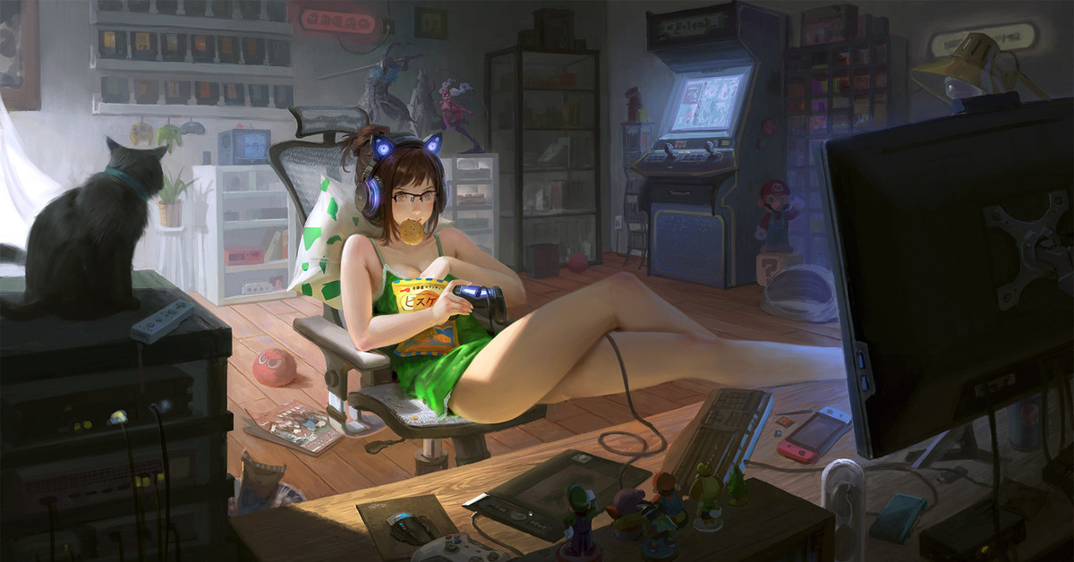 Anime gamer girl gif