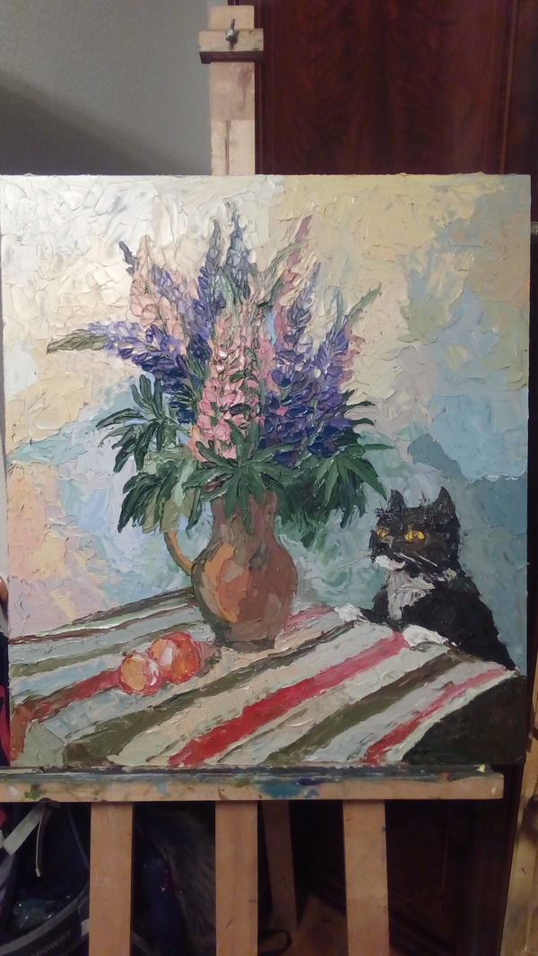 Study for sign - My, Kai Yara, Butter, cat, Lupine, Palette knife, Painting, Longpost