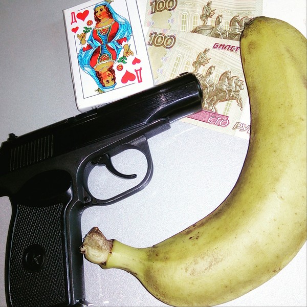 Cards, money, two barrels... - My, Banana, Cards, The Makarov pistol, Money, 