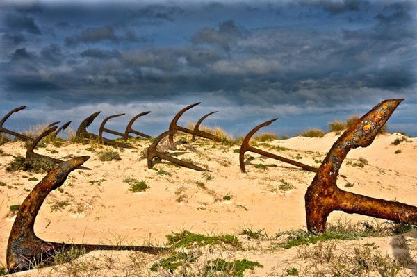 Tavira Island is the cemetery of anchors. - Portugal, Anchor, Unusual