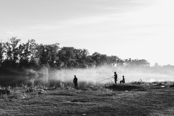 Fishermen - My, Fisherman, The photo, Fishing, Nikon, Black and white, River, Nature, Fishermen