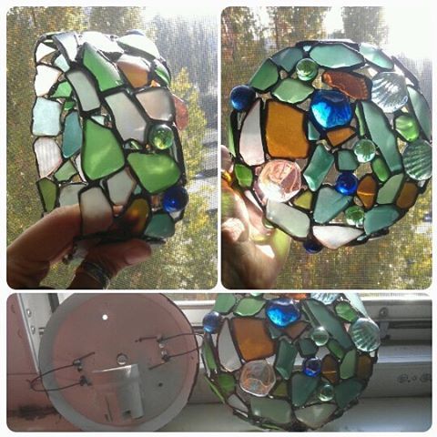 Sea glass stained glass windows - what they can be 2 - My, Needlework without process, Rukozhop, Stained glass, Lamp, Handmade, Sea glass, With your own hands, Longpost