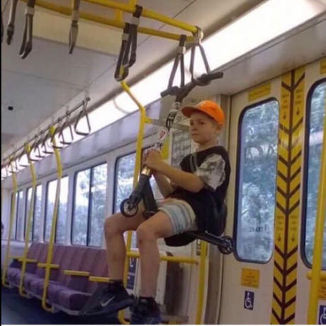 We're all stuck in 2017 when this guy lives in 3017 - 9GAG, Children, Kick scooter, Public transport