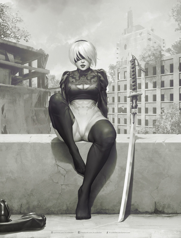 Maybe enough? - NIER Automata, 2D, Characters (edit), Black and white, Art