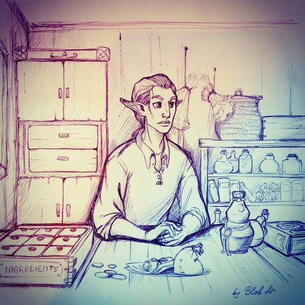 Alchemist's shop - My, Art, Elves, Alchemy, Alchemist, , Aquarium herbalist