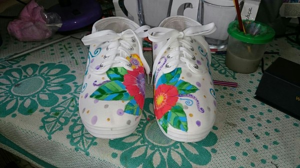 Sneakers - My, Painting, Acrylic, Shoe painting, Flowers, Longpost