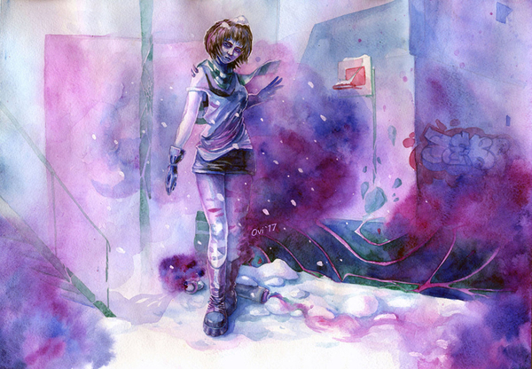 I paint with watercolors #8 - My, My, Watercolor, Graffiti, Sketch, Pink, Purple, Snow, Girls