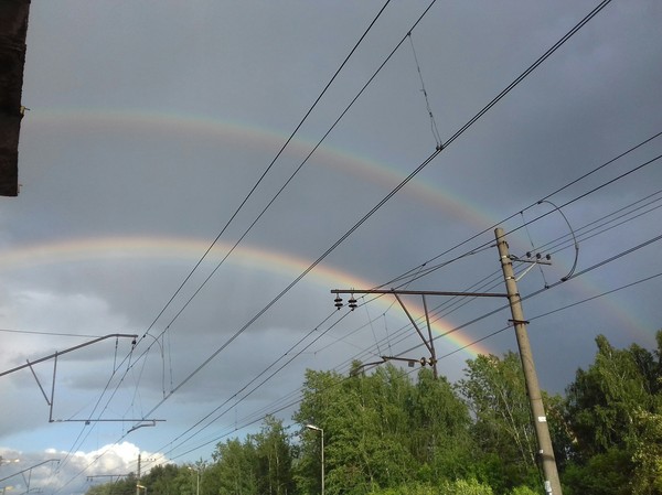 Rainbow in the Moscow region. - Moscow suburban evenings, My, Longpost, Not photoshop, Rainbow