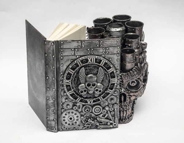 Just not a simple notepad - My, Steampunk, , Scull, Notebook, Cover, Cogwheels