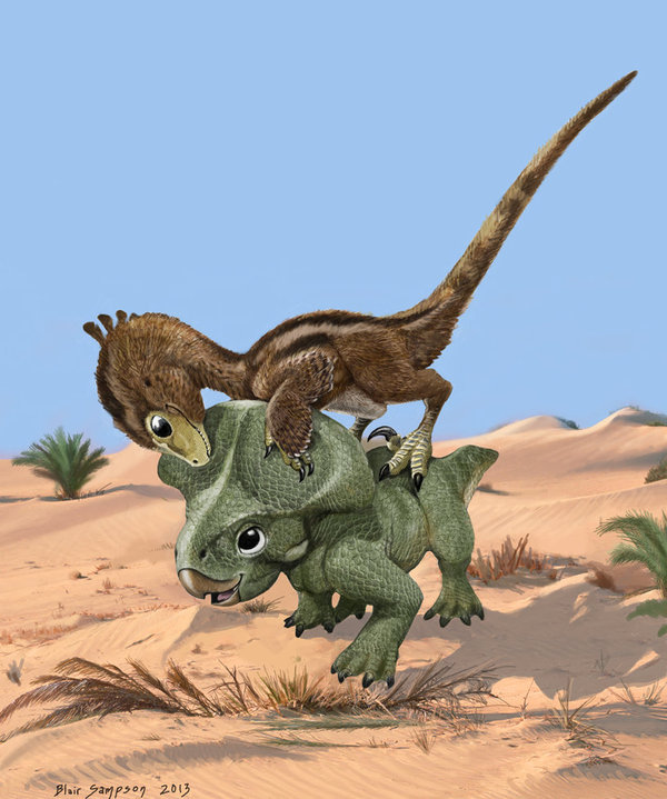 Protoceratops vs Velociraptor. - Paleoart, Paleontology, Protoceratops, Velociraptor, Books, Longpost, Milota, Nemilota