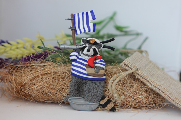 Raccoon - a sailor made of polymer clay - My, Raccoon, Sailors, Polymer clay, Magnets