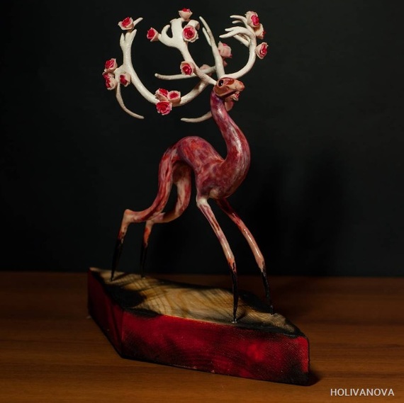 Sculpture from polymer clay - My, Deer, Polymer clay, Creation, Handmade, Surrealism, Longpost, Deer