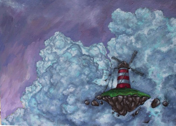 Windmill, windmill for the land - My, Oil painting, Painting, Clouds, Mill, Canvas