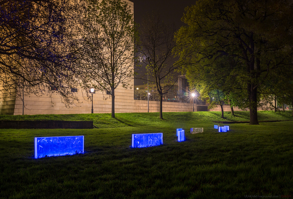 Blue bricks. - My, Night, Town, Architecture, Light, Color, Lawn, Dresden, Hare