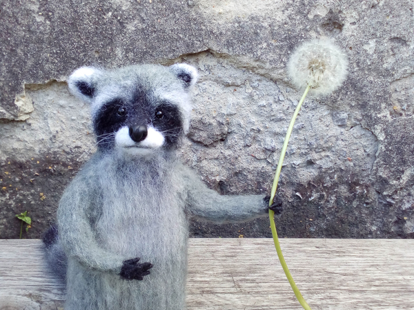 Wool raccoon - My, Wool, Dry felting, Longpost, Needlework, Handmade, Raccoon, , Needlework without process