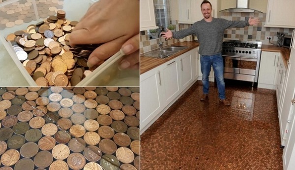 The man collected the coins and made the floor out of them, as in the most luxurious mansions - Repair, Approach, Straight arms, Floor, Coin, beauty, Idea, Wish, Video, Longpost