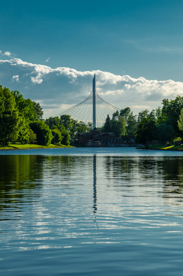 sky spire - My, Saint Petersburg, Summer, Sky, Bridge, Reflection, Krestovsky Island, The park, Pond