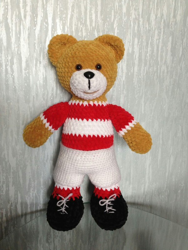 Bear football player. - My, Teddy bear, Soft toy, Knitting, Handmade, Spartak Moscow, Spartacus