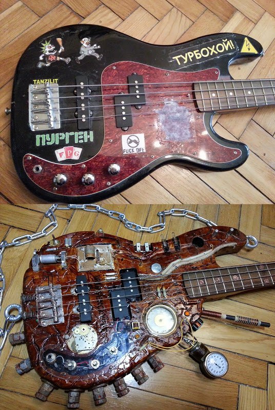 steampunk guitar - My, Punk, Steampunk, Punk rock, Craft, Modernization, Bass, Longpost