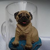 Pug - My, Mug with decor, Polymer clay, Pug