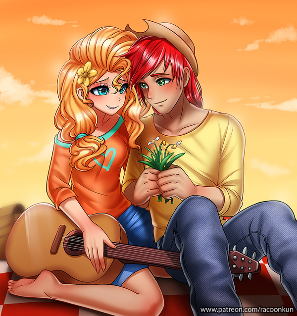 BrightMac and PearButter - My little pony, Pear butter, Bright Mac, Humanization, Racoonkun