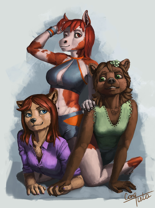 Three girlfriends - My, Furry, Art, Anthro, Conqista