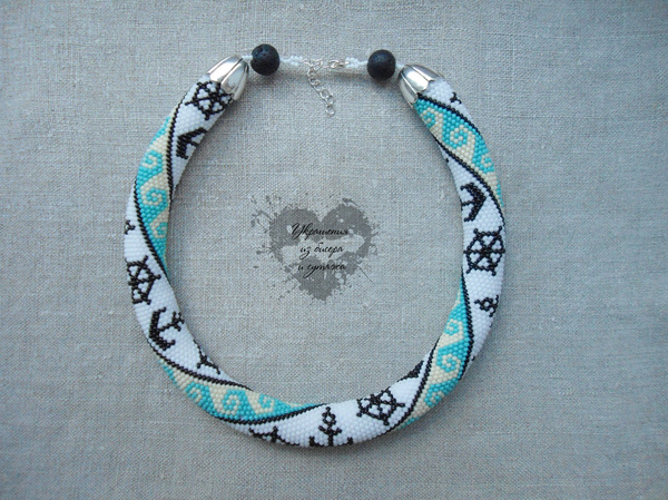 Marine necklace-harness - My, Beads, Longpost, Needlework without process, Handmade, Harness