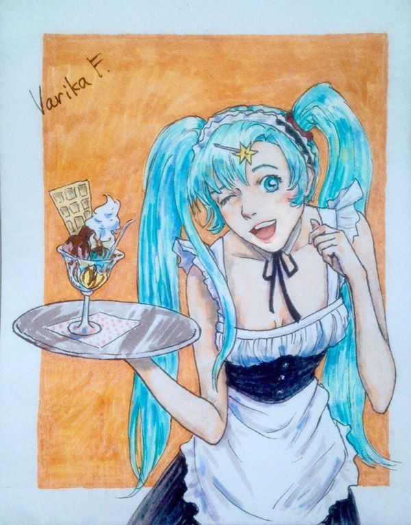 Maid Miku - Endless summer, Visual novel, Drawing, Hatsune Miku, Tenebris drawdrug