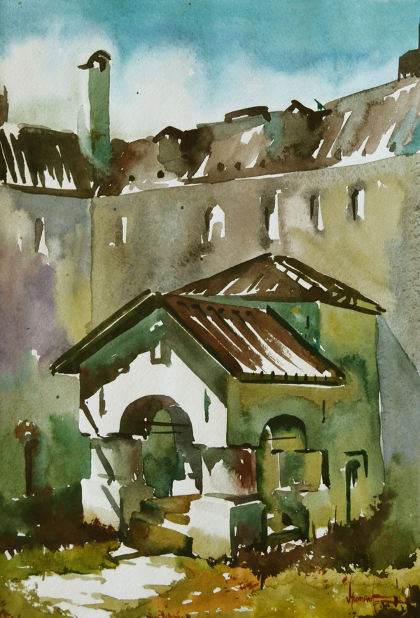 Watercolor. Pogankin's chambers. - My, Watercolor, Pskov, Painting, Art